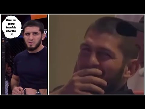 Khabib nurmagomedov can&#039;t control his laugh when Islam makhachev became translator 🤣