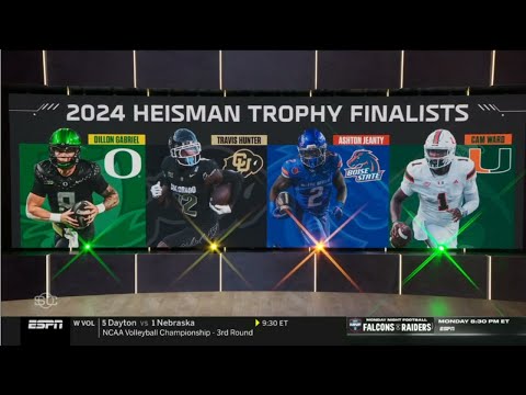 ESPN SC | 2024 Heisman Finalists: Travis Hunter, Ashton Jeanty, Dillon Gabriel &amp; Cam Ward - Who win?