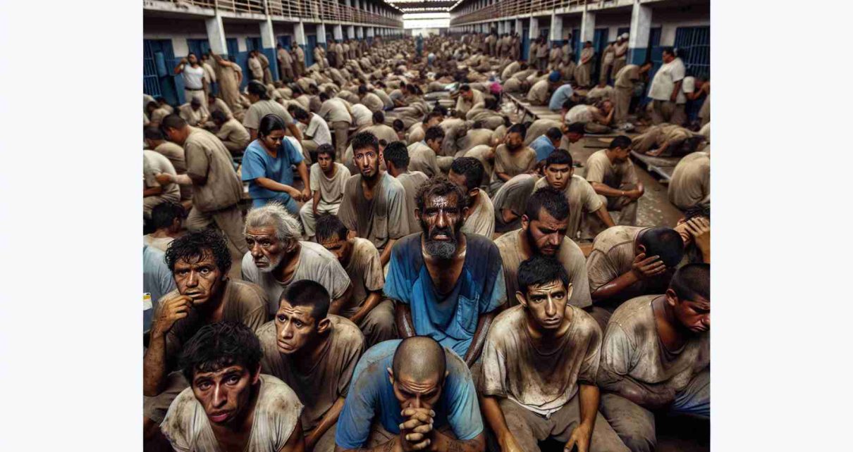 High-resolution image portraying the difficult conditions inside a Nicaraguan prison, serving to highlight serious human rights issues. The image features distraught individuals of various gender and descent, demonstrating the overcrowded environment, lack of resources, and the overall poor living standards. These prisoners are dressed in worn-out clothing, with expressions of despair on their faces. Essential elements such as overcrowded sleeping quarters, minimal sanitation facilities, and inadequate food supplies are highlighted. The atmosphere is heavy with helplessness, a palpable reminder of the dire human rights crisis.