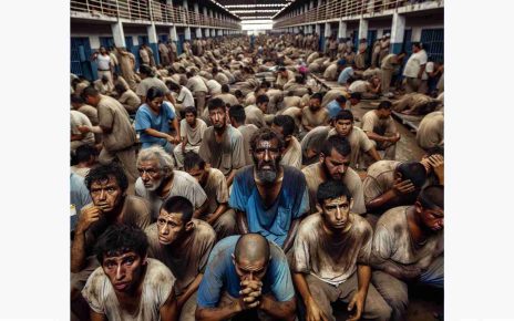 High-resolution image portraying the difficult conditions inside a Nicaraguan prison, serving to highlight serious human rights issues. The image features distraught individuals of various gender and descent, demonstrating the overcrowded environment, lack of resources, and the overall poor living standards. These prisoners are dressed in worn-out clothing, with expressions of despair on their faces. Essential elements such as overcrowded sleeping quarters, minimal sanitation facilities, and inadequate food supplies are highlighted. The atmosphere is heavy with helplessness, a palpable reminder of the dire human rights crisis.