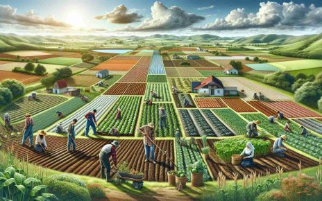 Detailed and high-definition image showing sustainable agricultural practices being expanded in rural communities. The farming landscape demonstrates various methods such as crop rotation, contour plowing, and organic farming. Diverse farmers of both genders and different descents including Caucasian, Hispanic, Black, Middle-Eastern, South Asian, and White are involved in the farming tasks, reflecting the global approach to sustainable agriculture. The agricultural lands are surrounded by rural houses, lush green fields, and far-reaching blue skies. The elements in the image convey the rise of environmentally friendly farming techniques in less urbanized areas.