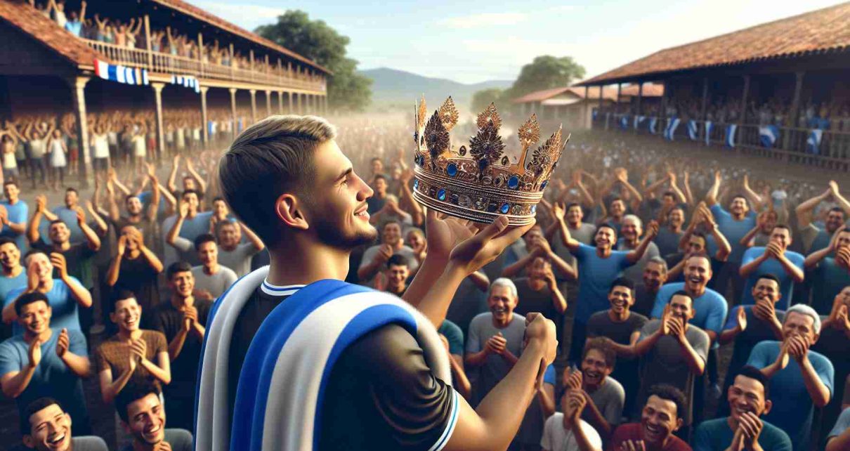 Realistic high-definition picture of a new champion being crowned during a celebration in Nicaragua. Imagine the joy on the individual's face as they receive the crown, the gathered crowd in the background cheering enthusiastically. The crown should look majestic and shiny, symbolizing victory and accomplishment. The setting is an open place filled with energy.