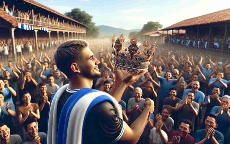 Realistic high-definition picture of a new champion being crowned during a celebration in Nicaragua. Imagine the joy on the individual's face as they receive the crown, the gathered crowd in the background cheering enthusiastically. The crown should look majestic and shiny, symbolizing victory and accomplishment. The setting is an open place filled with energy.