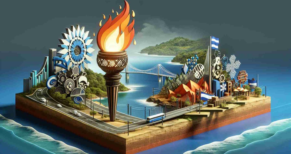 High-definition representation of a representation symbolizing new leadership initiatives in a non-specific Central American country similar to Nicaragua. The image should depict visual aspects associated with leadership and innovation, such as a metaphorical torch or bridge, and blends them with elements relating to Central American culture and environment.