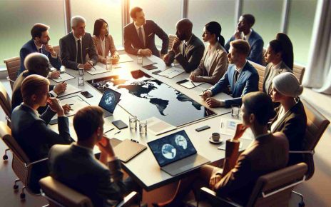 A realistic, high-definition depiction of a conversation on hemispheric affairs. Capture a group of representatives from different hemispheres sitting around a table, discussing affaires related to their regions. Ensure to include an array of papers, maps and digital devices scattered across the table to represent the topic of the discussion. There should be a sense of cooperation and concentration among the individuals. This can be indicated through their expressions and gestures where some of them are talking, some are listening, nodding and some are taking notes. They should appear to be from diverse descents like Caucasian, Hispanic, Black, Middle-Eastern, and South Asian, reflecting the broad involvement of different nations.