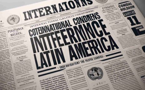 Highly detailed and realistic image of a newspaper headline that reads, 'International Coalition Condemns Interference in Latin America'. The print is clear and sharp, set against a crisp, white paper background.