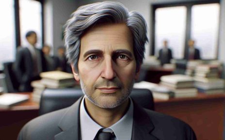 A hyperrealistic image of an unnamed international human rights advocate. The individual is a middle-aged Caucasian male with greying hair. He is seen in a professional setting, perhaps an office, surrounded by books and documents. His expression is profound and focused, exuding the aura of someone dedicated to advancing human rights across the globe.