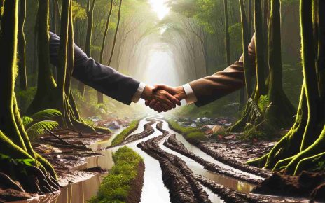 Create a realistic, high-definition image that represents Nicaragua's new diplomatic direction. The scene could include an abstract representation like paths diverging in a dense, humid rainforest or a literal one such as a symbolic handshake between two people of different descents. Please maintain a tone of hopefulness and optimism.