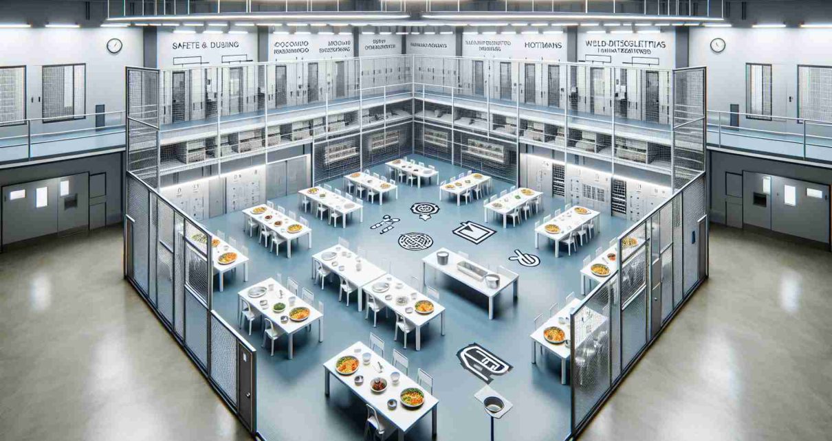 High-definition realistic photo representing new measures for detained individuals in Nicaragua. The image includes a clean, well-lit environment comprised of an updated detainment facility, with visible safety and humane treatments practices such as adequate spacing, well-distributed meals, and access to medical facilities. The picture portrays transparency in the system while communicating an ambiance of order and respect for human rights.