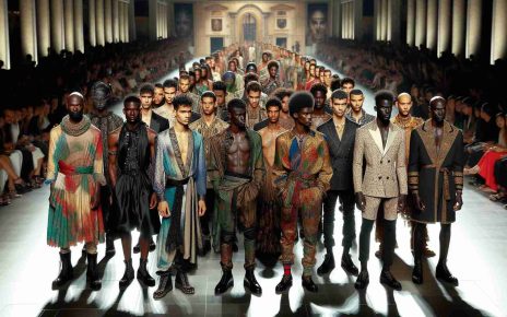 A highly realistic and detailed photo showcasing the phenomenal talent of Colombian designers at a regional fashion event. The image portrays a lively runway with an array of male and female models of diverse ethnicities including, but not limited to, Black, Hispanic, Caucasian, and Middle-Eastern descent. Each model is donning an exquisite fashion ensemble, reflecting the unique and vibrant styles that Colombian designers bring to the fashion industry. The scene is beautifully lit, highlighting the bold colors and intricate patterns of the garments, while the audience in the background watches in awe and admiration.