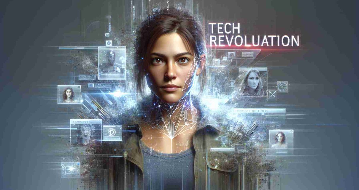 A high-resolution, realistic image featuring a tech revolution conceptualized by a well-known figure in the public sphere (a woman with an athletic build, brunette hair). This tech revolution is significantly transforming the celebrity culture, probably with the use of social media platforms, cutting-edge technologies, and innovative ideas. The image should encapsulate the interplay of technology and celebrity culture.