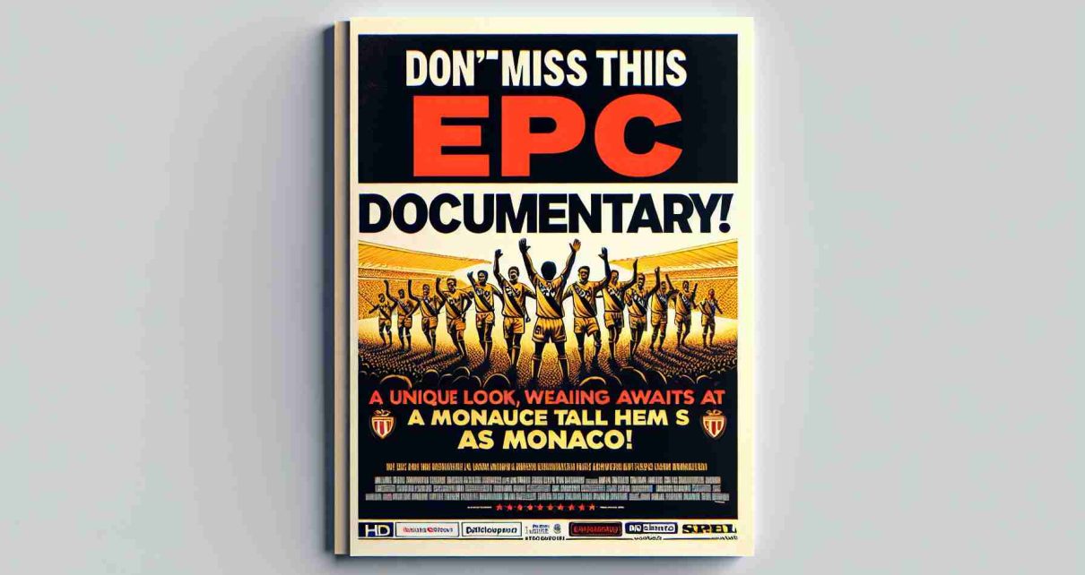 An HD representation of an enticing promotional flyer for an epic documentary. The main heading of the flyer reads, 'Don't Miss This Epic Documentary!' Following this is an anticipation-inducing subtitle reading, 'A Unique Look at AS Monaco Awaits You!' There's a strong indication that the documentary will offer an immersive exploration of the well-known football team, AS Monaco.