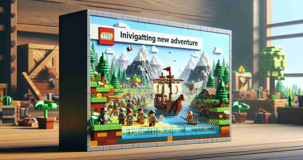 A realistic HD snapshot of an invigorating new adventure presented in a form of Lego blocks reminiscent of the popular sandbox video game. It showcases an exciting update that includes fresh terrains, elements, and characters. The scene comprises blocky landscapes, fictional characters and structures, highlighting the spirit of creativity and innovation inherent in such games.