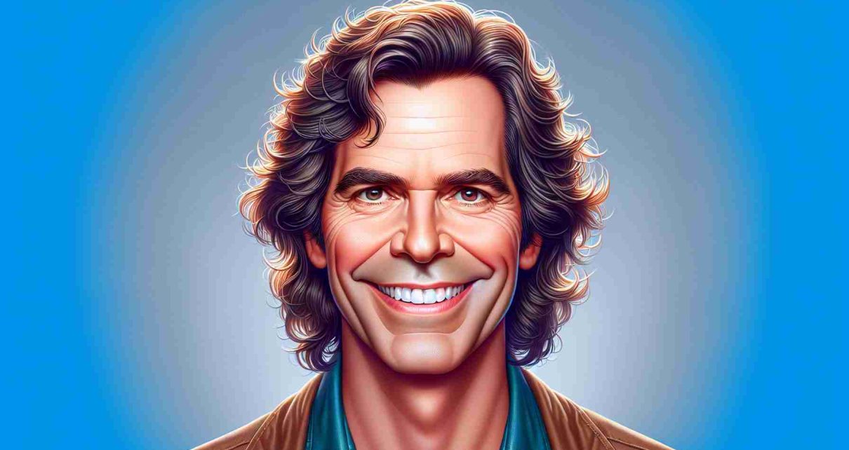 Realistic HD image of a comeback story: The truth behind the retirement claims of a prominent comedic actor. The actor is male with a flexible comic face, wavy medium-length hair, defined cheekbones, gleaming teeth, and an expressive demeanor.