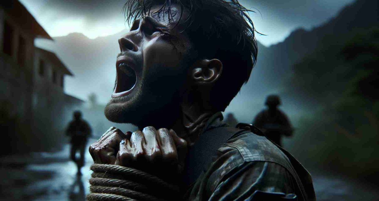 Generate a realistic HD image portraying 'Survivor's Struggle: Drafted After Escaping Death'. Visualize a person who just managed to escape from a life-threatening situation and is now being thrust into a suspenseful scenario. The image scene should convey intense emotions, fear, determination, and resilience, representing the struggle of a survivor.