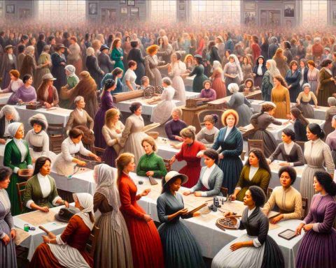 A high-definition, realistic painting capturing a celebration of Founders Day with the depiction of inspirational women who have changed history. In the scene, there are several women of varied ethnic backgrounds and descent, such as Caucasian, Hispanic, Black, Middle-Eastern, and South Asian. They are all portrayed in an engaging manner, each one involved in a meaningful activity, representing their contributions to history. This perspective captures the breadth of their impact and the spirit of Founders Day.