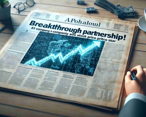 A highly detailed, realistic illustration of a newspaper headline showcasing a successful collaboration in the field of artificial intelligence. The headline could be 'Breakthrough Partnership! AI Company Sees Stock Price Soar'. The article features a rising graph symbolizing the soaring stock prices. The graphics of the page should resemble those seen in financial newspapers, with graphs, charts, and figures, all portraying an atmosphere of positivity and progress.