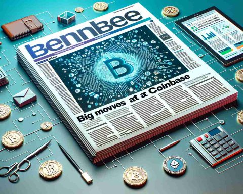 Generate a realistic, high-definition image of a news headline reading 'Big Moves at Coinbase: What You Need to Know', with related symbols and icons such as cryptocurrency and a digital wallet, on the cover of a newspaper or website