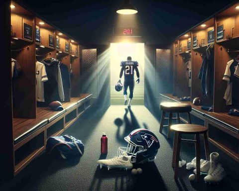 An HD photo portraying the dramatic moment of a key player's unexpected absence from a major football team, the 'United Star'. Display an eerily quiet locker room with the player's untouched gear, conveying a sense of shock and anticipation. Also, illustrate a new dawn on a football field, symbolizing big changes ahead.