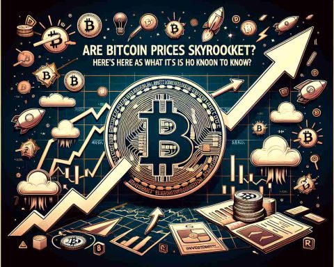 Create an image depicting the concept of Bitcoin prices potentially skyrocketing. Show a graph with Bitcoin prices experiencing a dramatic rise, alongside helpful symbolic representations of investing, uncertainty, and strategy. Make sure to include the phrase 'Are Bitcoin prices about to skyrocket? Here's what you need to know' prominently in the image. The design should be realistic and high-definition.