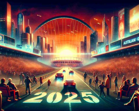 HD picture portraying the anticipation and excitement of an upcoming fictional future year tennis tournament called The Australian Grand Tournament 2025, right before it kicks off. The scene is brimming with unforeseen drama and the suspense of the sporting event that is about to unfold.