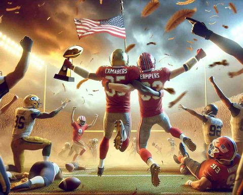 Create a hyper-realistic, high-definition image that portrays the narrative of an unexpected outcome in a weekend series of American football games, part of a tournament known as 'Wildcard Weekend'. Two victorious teams are shown joyously advancing to the next round amidst a backdrop of disbelief from the defeated teams and spectators. Do not include specific team logos or uniforms to avoid violating copyright.