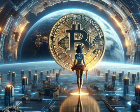 Create a high-definition, realistic image of a futuristic setting informed by the concept of cryptocurrency culture. The central feature is a digital coin named 'Hawk Tuah Girl Coin.' This coin is anthropomorphized as a female character of South Asian descent, who is actively molding the world around her, illustrating the new pathways and opportunities cryptocurrencies are creating.