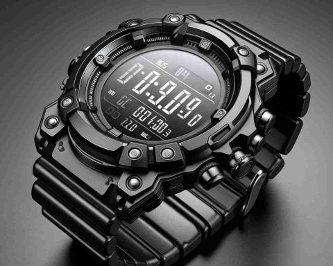 Realistic HD image of a highly durable digital wristwatch, featuring a rugged black casing and band. The watch face is clearly marked with a digital display, surrounded by protective bezel features. The watch is presented as a modern revolution in timekeeping with an aesthetic suggesting resilience and reliability.