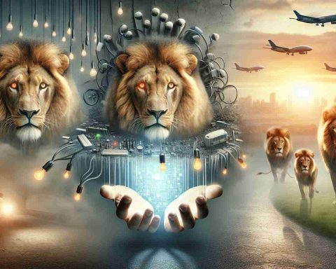 Create a photo-realistic and high-definition scene illustrating the unexpected technological solution that rekindles the hopes of lions. The image should detail the emotions of the lions, exhibiting despair turning into curiosity and potential hope. The technology can be represented symbolically or realistically involving either modern gadgets or futuristic devices.